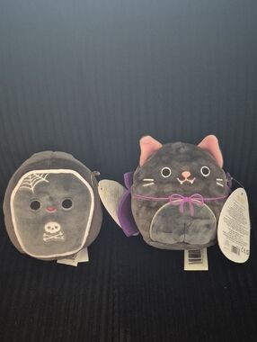 Squishmallows Gray Halloween Cat & Coffin Plush Duo - Purple Accents